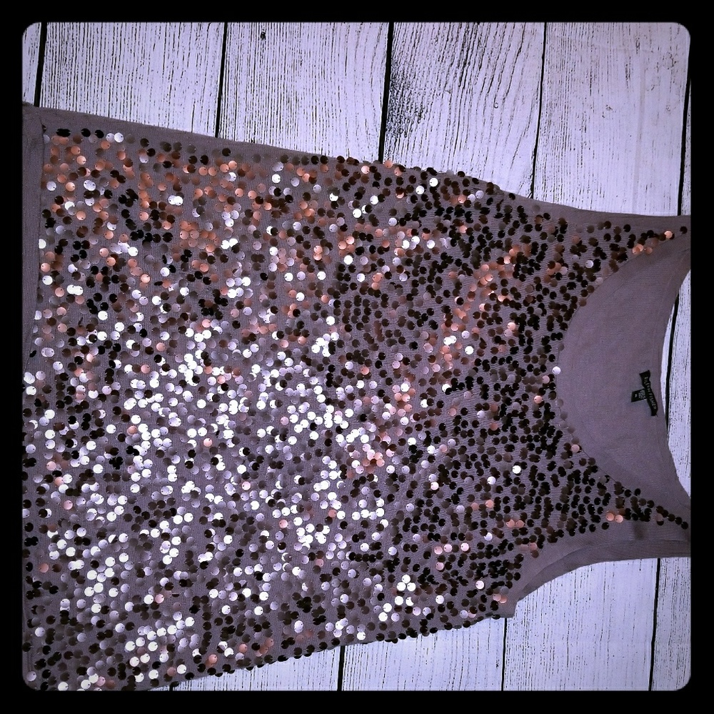 XL Eileen Fischer Taupe sequined top.